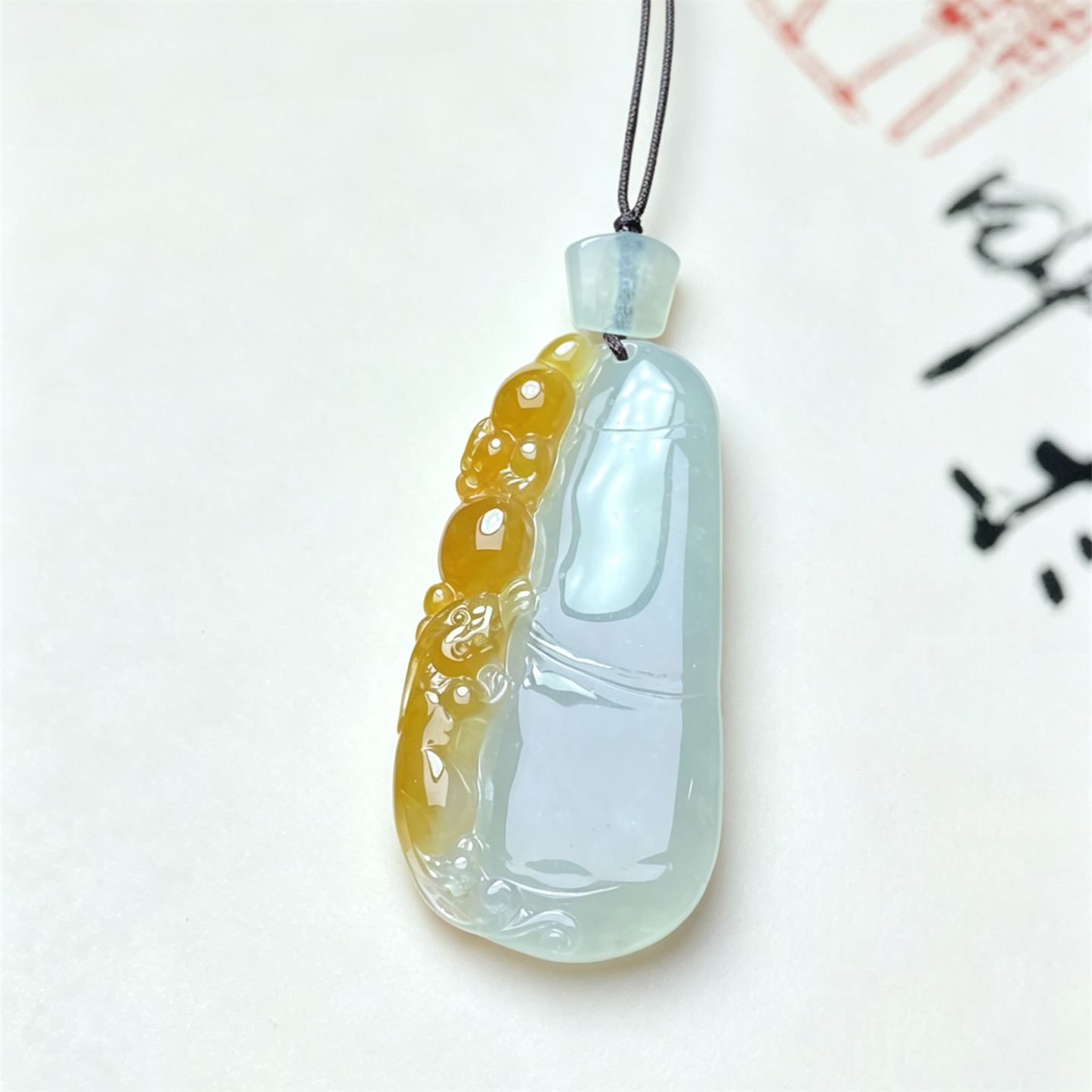 缅甸天然翡翠a货冰种双彩红翡竹节如意吊坠男女款节节高升玉挂件
