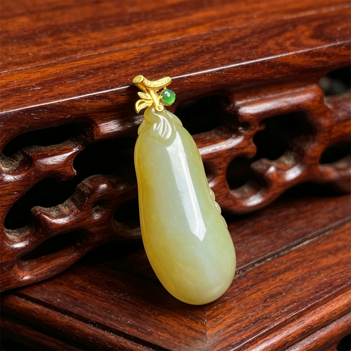 缅甸天然翡翠a货冰糯黄翡福瓜如意吊坠男女款18K冰黄福在眼前挂件