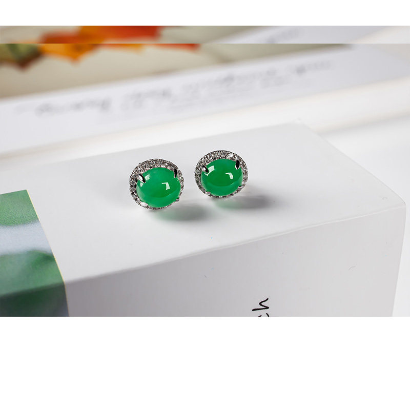 翡翠戒面耳钉冰糯种满绿色蛋面耳环耳饰18k金镶嵌天然a货玉石耳钉|ruв категории ювелирные изделия/алмаз/жадеит/золото, Джейд (новый), серьга - от Buy2taobao.com для оказания профессиональной услуги покупки агента Taobao