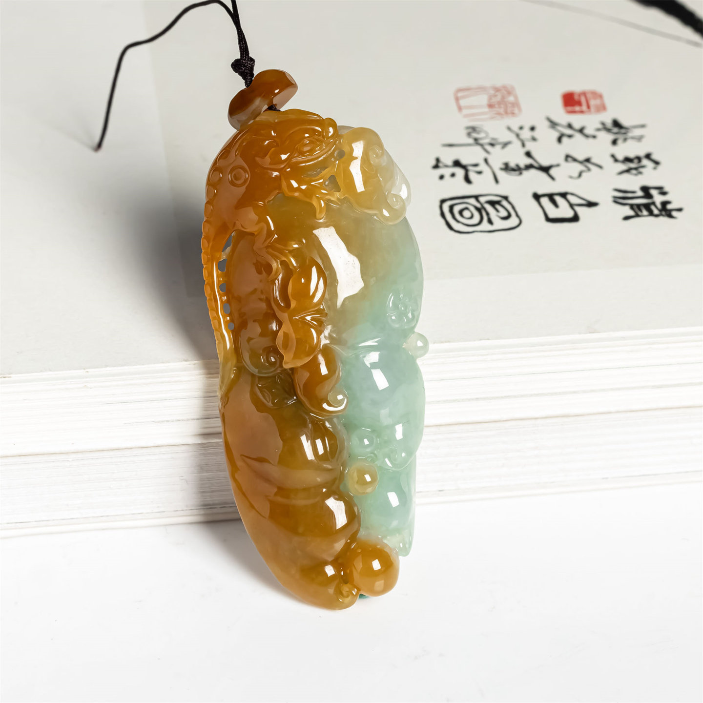 缅甸天然翡翠A货冰糯种红翡双彩佛手瓜吊坠毛衣链福禄双全玉挂件