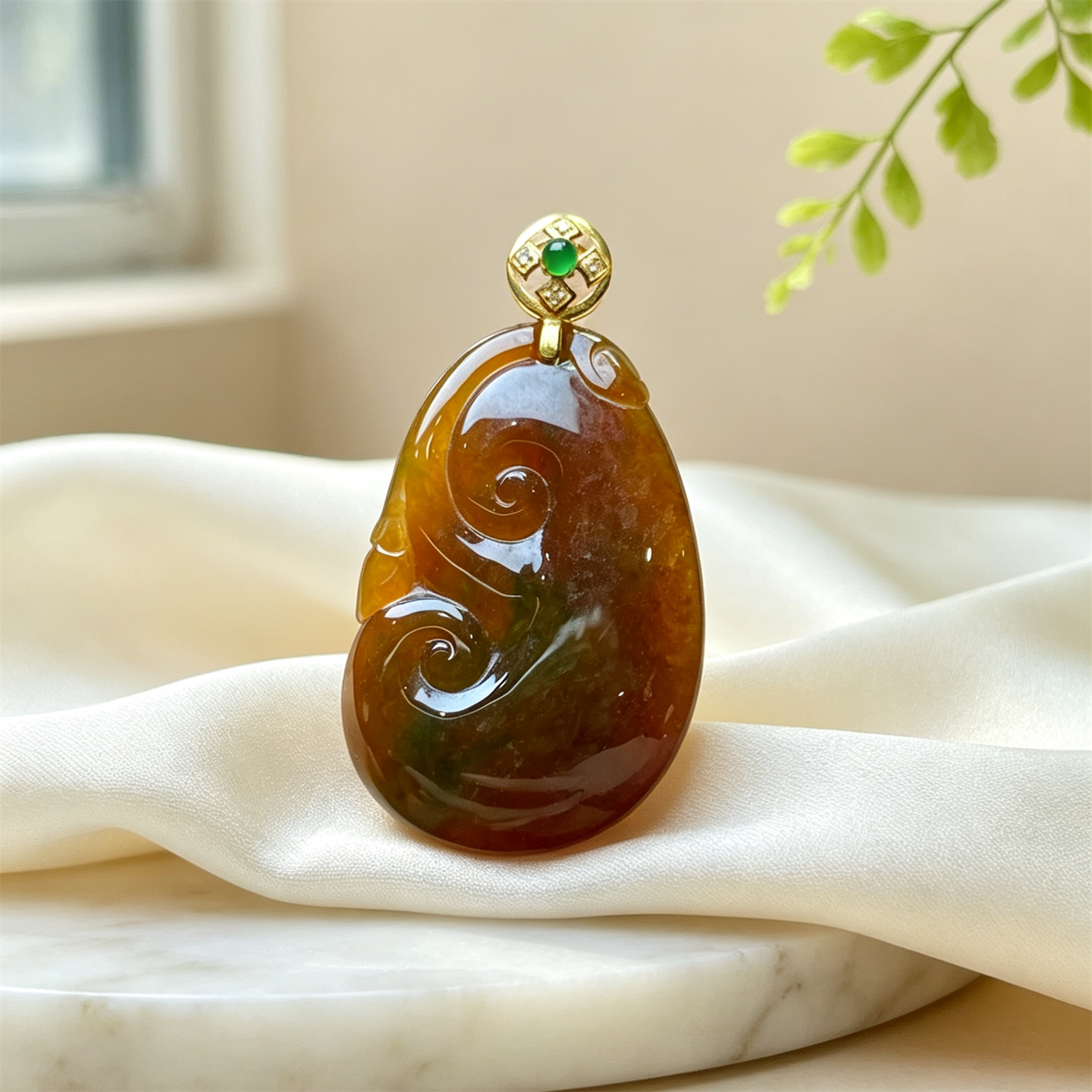 翠贵人18K冰糯红翡吉祥如意吊坠