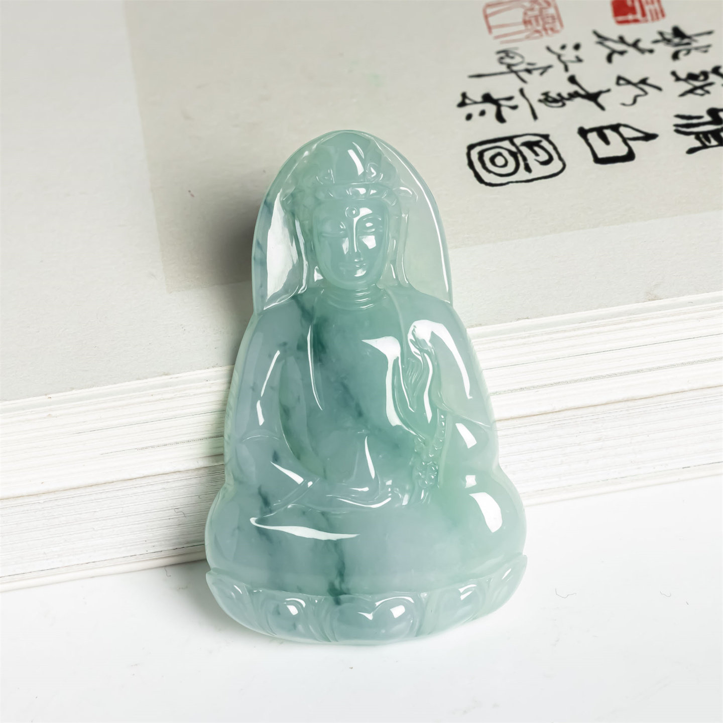 缅甸天然翡翠A货冰糯种飘花观音菩萨吊坠男款平安毛衣链翡翠挂件