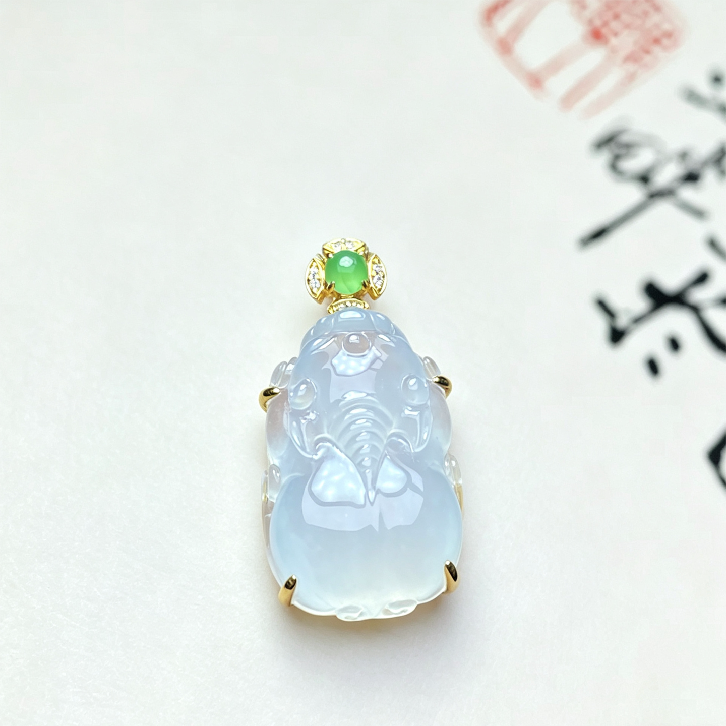 天然翡翠A货冰种貔貅如意吊坠男女款冰透18K金时尚貔貅挂件