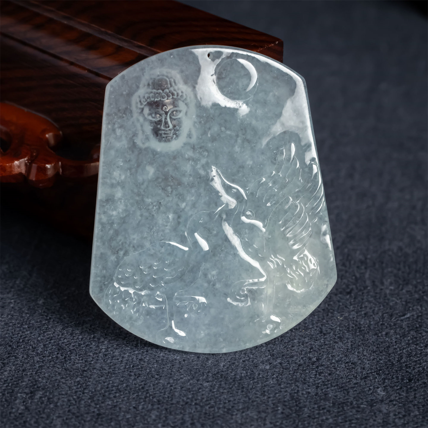 翠贵人老坑冰种仙鹤延年冰透吊坠