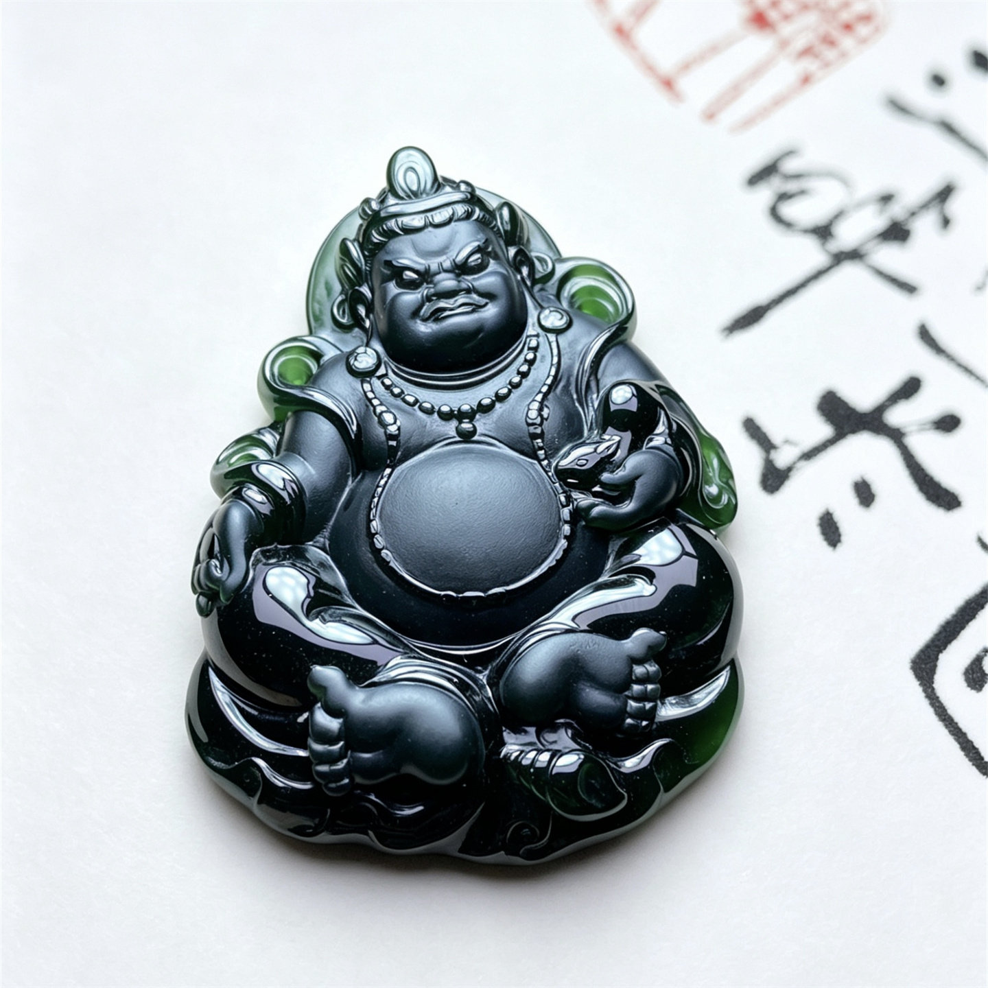 天然翡翠a货冰种墨翠财神如意吊坠高档男女款一级黑来财如意挂件