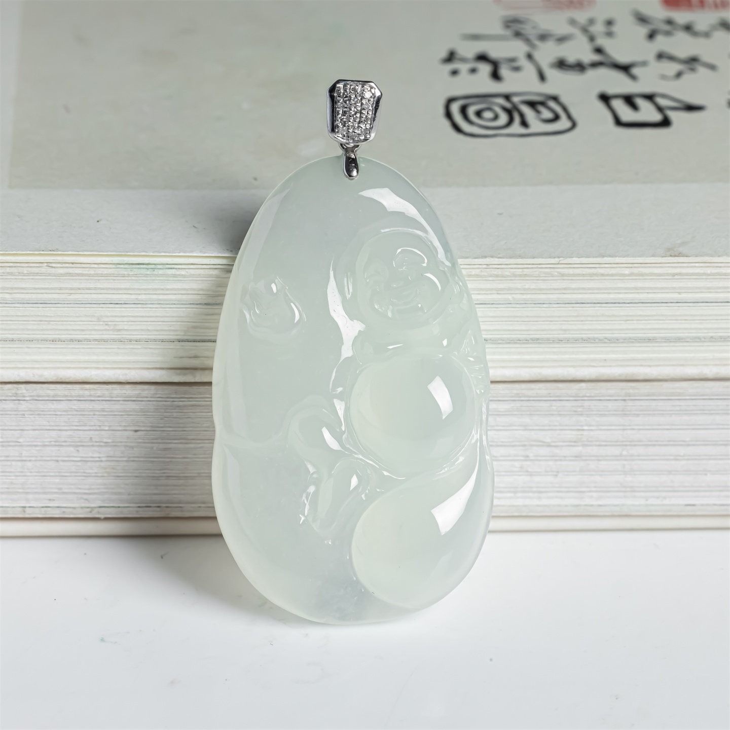 缅甸天然翡翠a货冰种18K布袋佛如意吊坠女款平安佛公翡翠老坑挂件