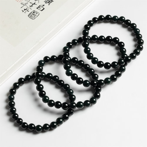冰糯种圆珠A货冰糯墨翠手链6.8MM