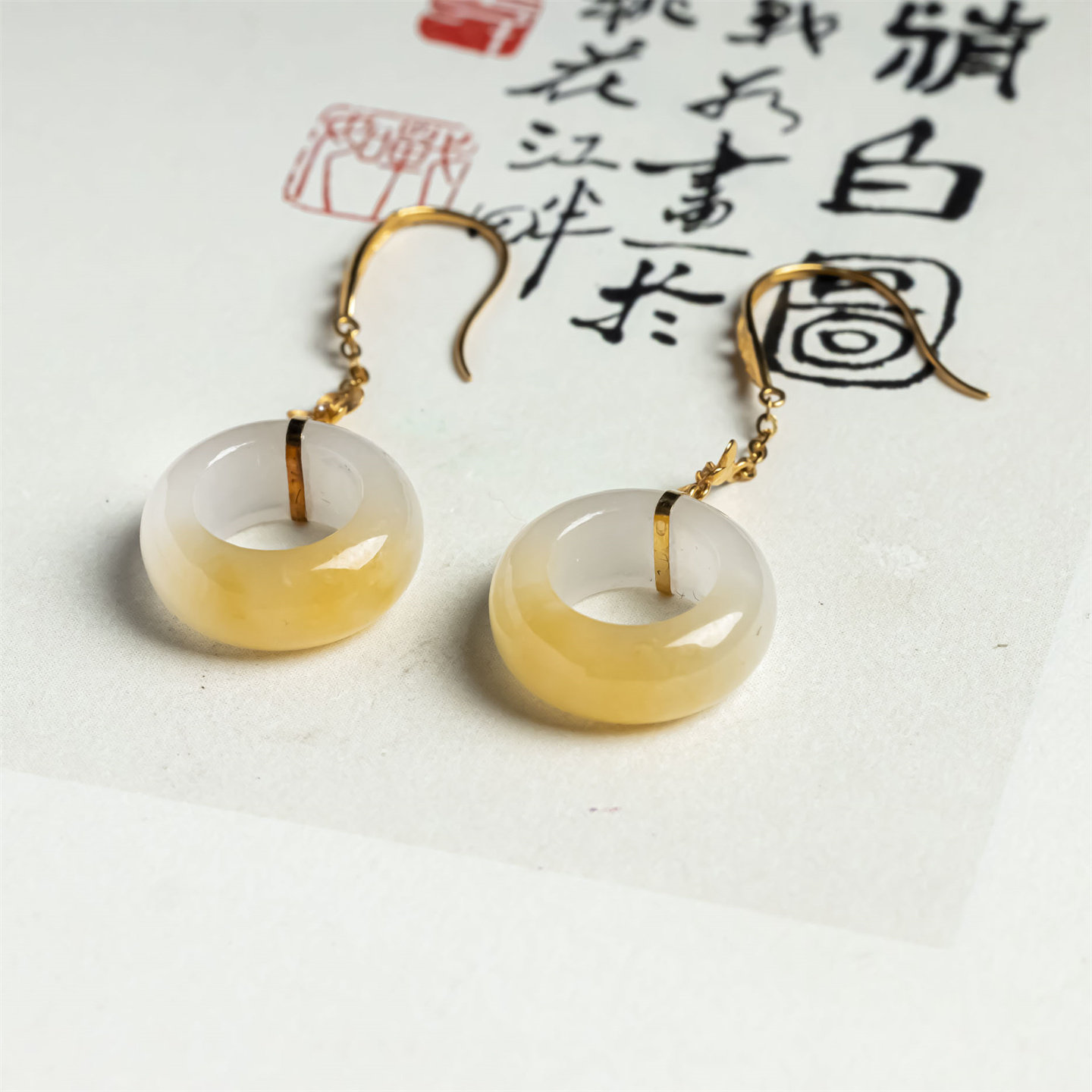 缅甸天然翡翠A货冰糯种冰黄翡甜甜圈耳环18K老坑时尚平安扣耳坠