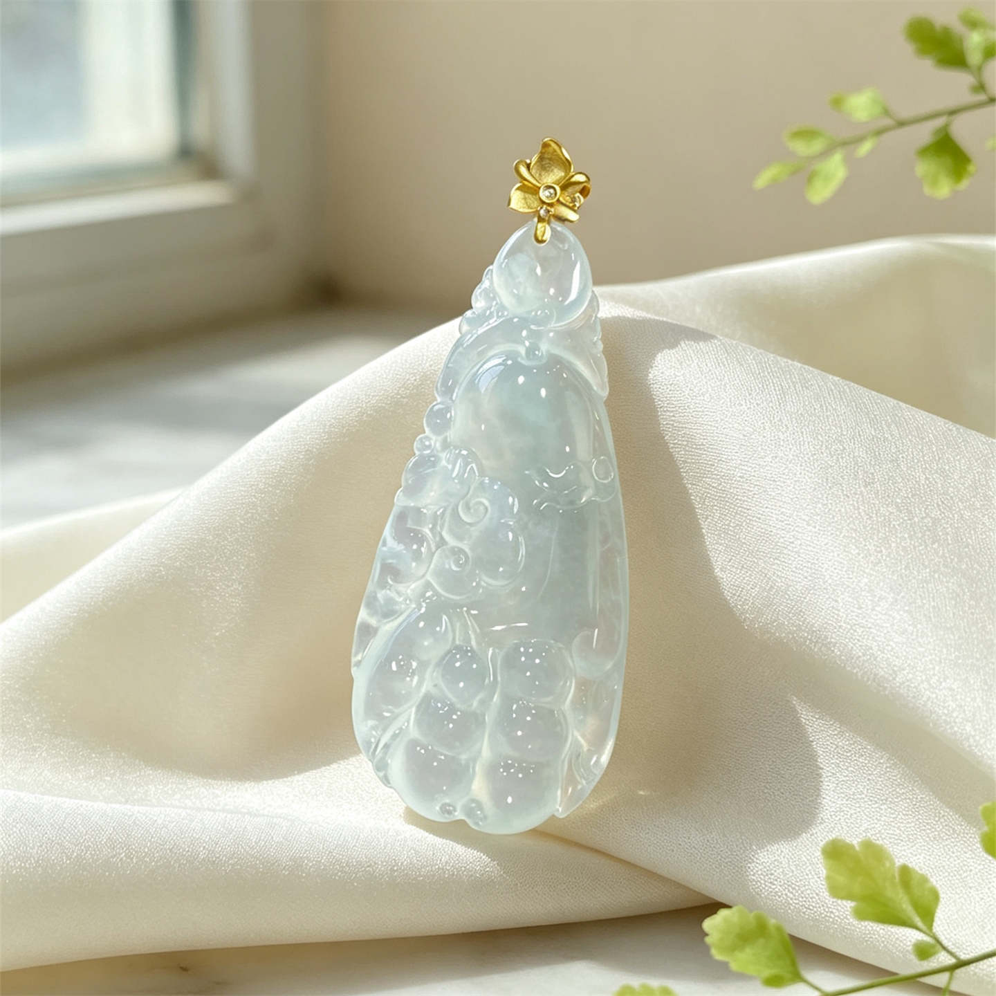 翠贵人冰种18K冰透佛手瓜吊坠