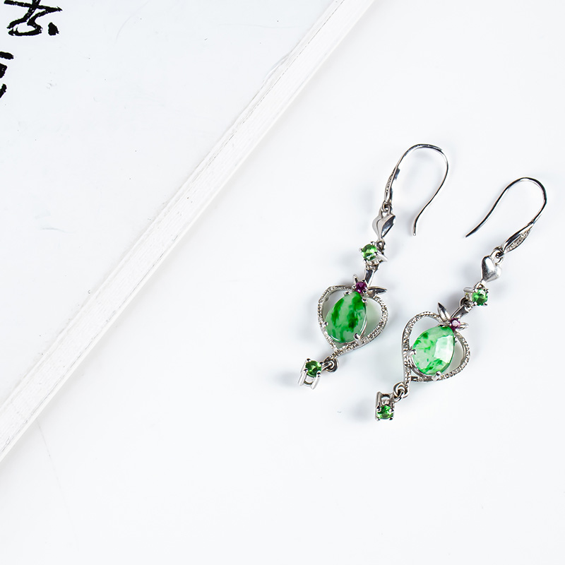 缅甸天然翡翠a货阳绿18K金女款耳环 老坑冰透女士翡翠耳坠