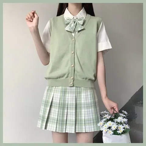 纯色jk制服开衫毛衣基础款百搭外穿马甲日系甜美女学院风针织背心