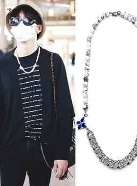 檀健次同款钛钢男女蝴蝶古巴项链