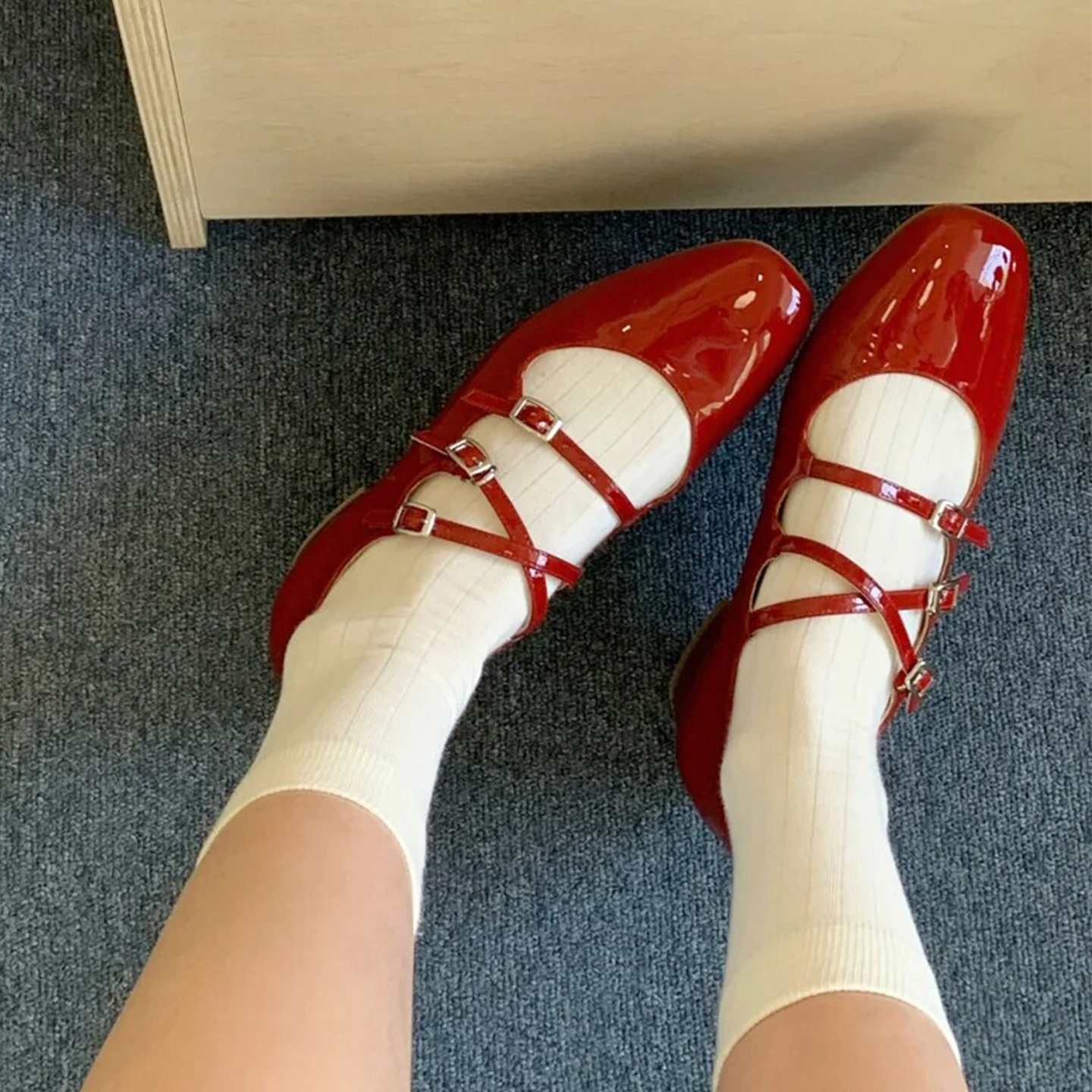 「卡鹿莉 KLULI」法式粗跟玛丽珍鞋女皮鞋浅口单鞋方头复古小红鞋