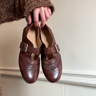 「卡鹿莉 KLULI」小皮鞋复古一字带小众低跟气质小个子通勤女单鞋