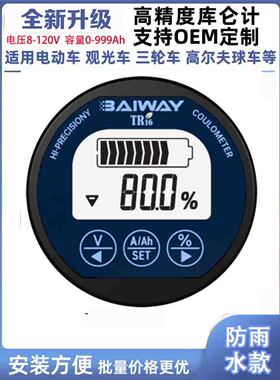 防水TR16库仑计电池容量检测仪电动车电瓶车库伦计电车电量显示器