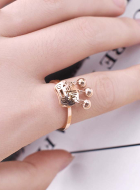 铃铛长命锁戒指食指戒女钛钢玫瑰