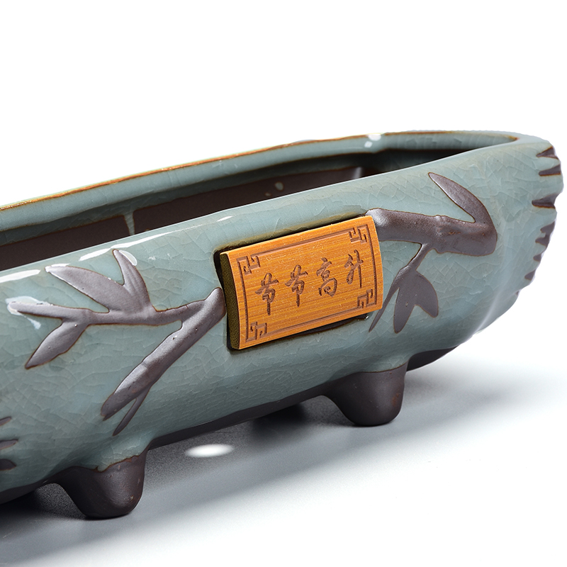 创意竹节盆景盆文竹造景花盆陶瓷多肉植物拼盘紫砂长方形盆器