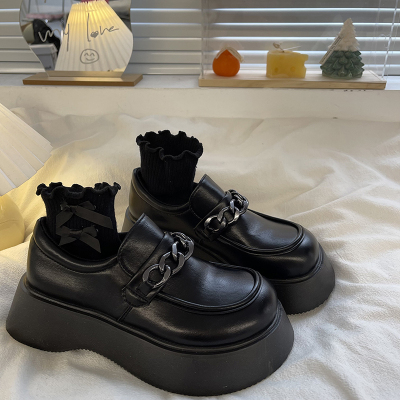 厚底大头小皮鞋女甜酷法式复古小众松糕秋冬黑色英伦高跟玛丽珍鞋