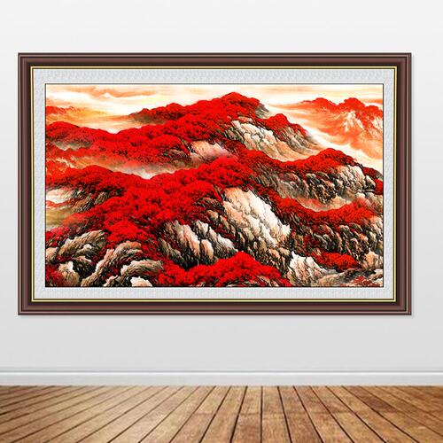 鸿运当头风景画办公室背景墙装饰画靠山图有山无水自粘画贴画定制