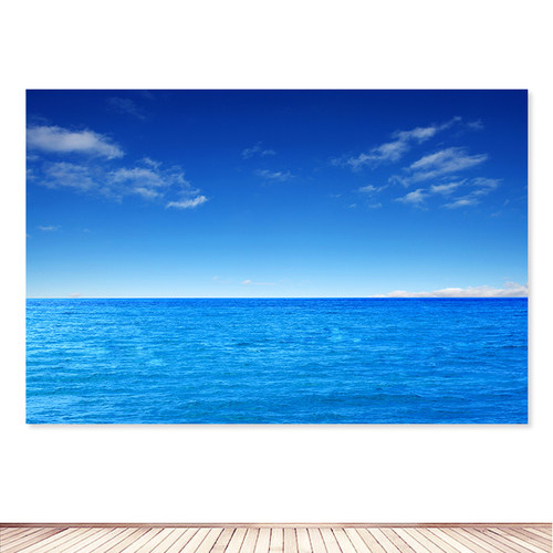 蓝色大海蓝天白云招财海水图平静海面装饰画财源滚滚风水画墙贴画