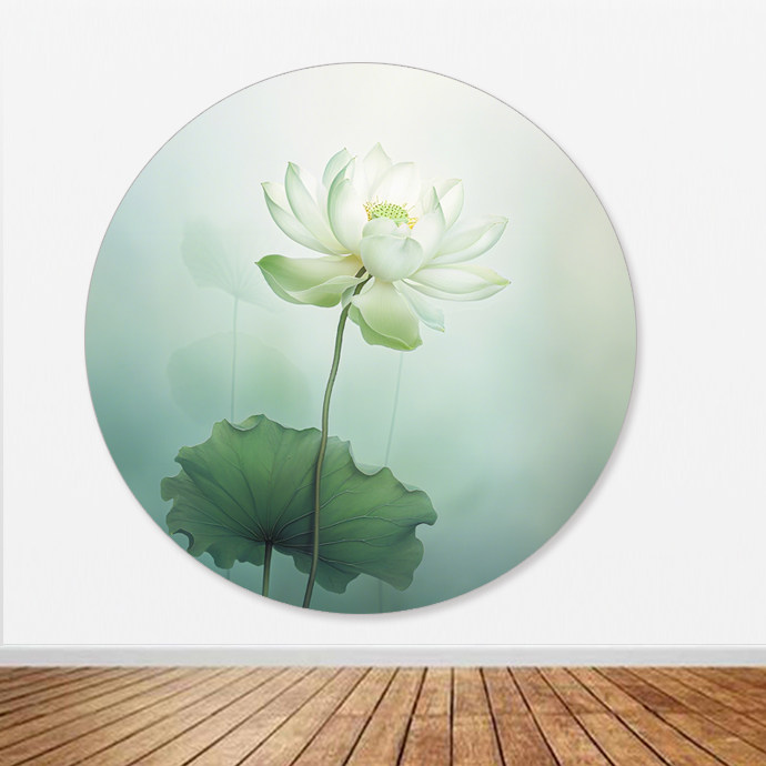圆形白莲花自粘画卫生间厕所防水荷花净秽图玻璃瓷砖墙贴画定制