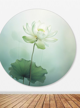 圆形白莲花自粘画防水墙贴画