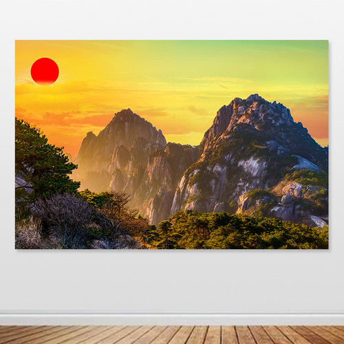 黄山风景自粘画中国风山石风景