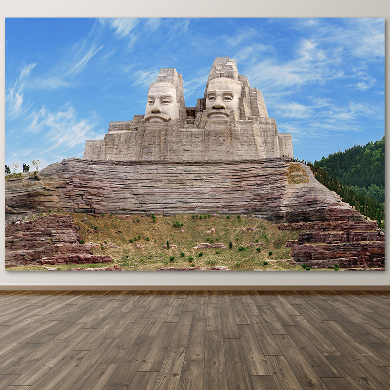 炎黄二帝画像贴画挂图炎帝黄帝贴墙画摄影图自粘画实木框装饰画