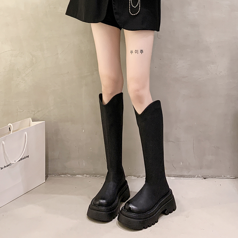 长筒靴不过膝黑色高筒骑士靴