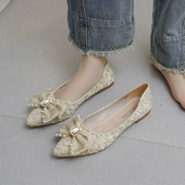 蝴蝶结百搭软底豆豆鞋 平底单鞋 新款 韩版 女尖头浅口瓢鞋 2025年春季