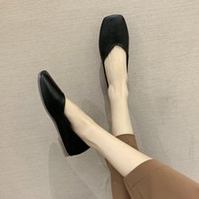 方头豆豆鞋女春夏浅口平底单鞋百搭瓢鞋黑色职业简约晚晚鞋奶奶鞋