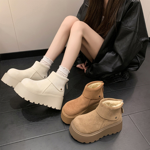 小个子加绒短靴保暖棉鞋 厚底增高雪地靴女勃肯马丁靴2025新款 冬季