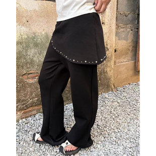 裙直筒宽松长裤 复古铆钉微弹松紧腰裤 aliens外星沙龙美式 local