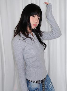 local aliens外星沙龙美式复古基础修身长袖T恤百搭显瘦打底衫女