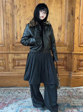 local aliens外星沙龙美式复古豹纹毛领加厚棉皮衣机车夹克夹棉