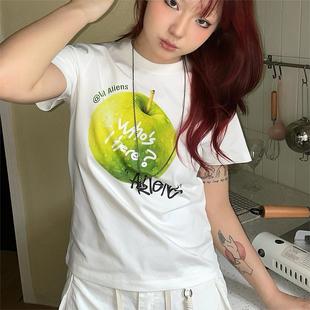 显瘦上衣t恤 local aliens外星沙龙美式 复古水果印花正肩短袖 修身