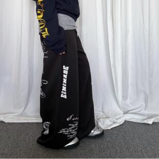 街头宽松松紧腰长裤 复古涂鸦印花卫裤 潮 aliens外星沙龙美式 local
