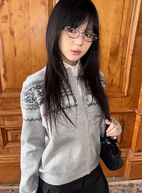 local aliens外星沙龙美式复古费尔岛针织开衫软糯圆领正肩毛衣