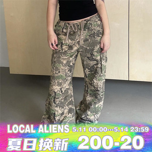 裤 抽绳宽松休闲直筒长裤 aliens外星沙龙迷彩树叶工装 local