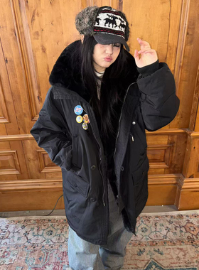 local aliens外星沙龙美式复古中长款加绒外套防风保暖棉服派克服