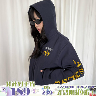 local 復古華夫格刺繡拉鏈衛衣寬松連帽外套 aliens外星沙龍美式