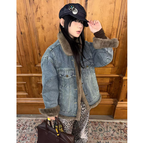 加绒牛仔外套保暖宽松加厚夹克女