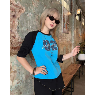 t恤打底衫 复古波点撞色插肩七分袖 aliens外星沙龙美式 local