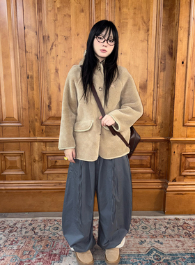 local aliens外星沙龙美式复古羊羔毛连帽外套宽松保暖毛绒大衣