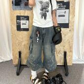 廓形中性风休闲短裤 复古水洗七分牛仔裤 aliens外星沙龙美式 local