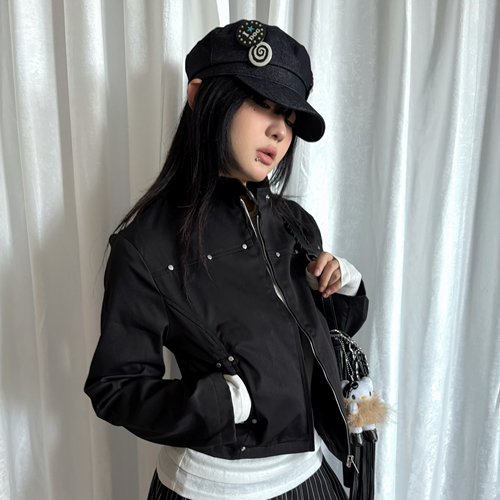 local aliens外星沙龙美式复古铆钉短款夹克时髦辣妹休闲机车外套