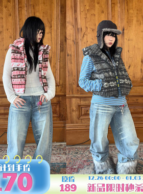 local aliens外星沙龙美式复古费尔岛连帽摇粒绒马甲叠穿夹棉马夹