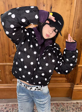 local aliens外星沙龙美式复古波点满印棉服外套保暖连帽面包服