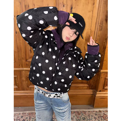 波点满印棉服外套保暖连帽面包服