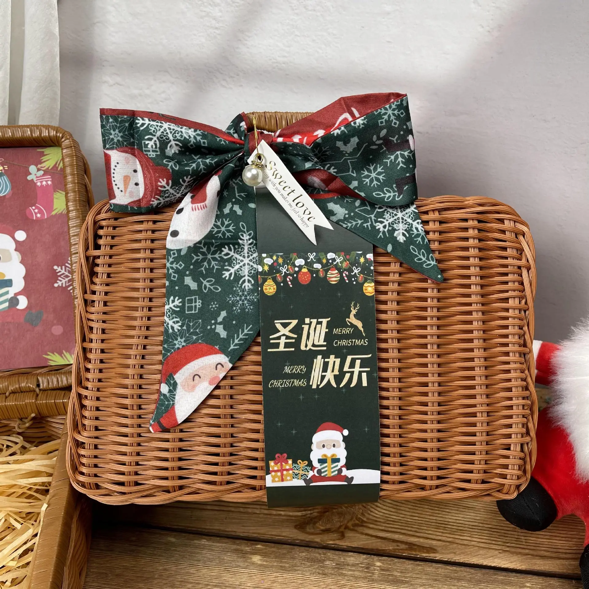 ins圣诞礼盒伴手礼仿藤编礼盒